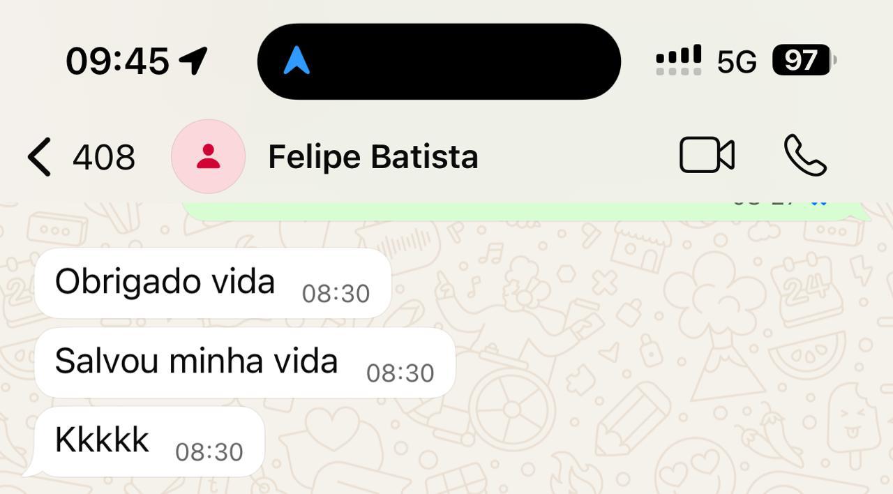 Depoimento de Felipe Batista agradecendo a Vidda