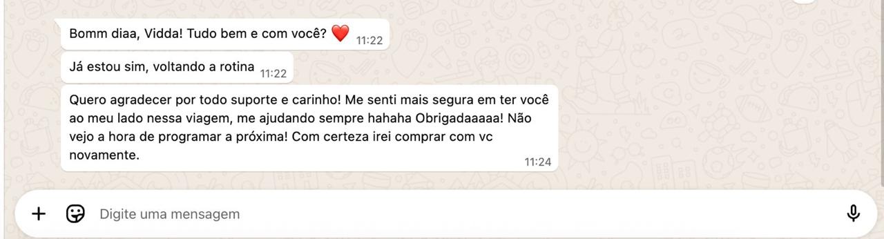 Depoimento de cliente agradecendo suporte da Vidda
