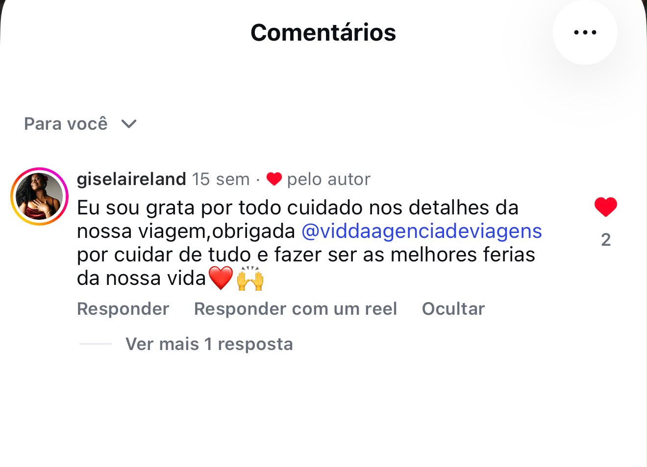 Comentário de cliente sobre cuidado da Vidda